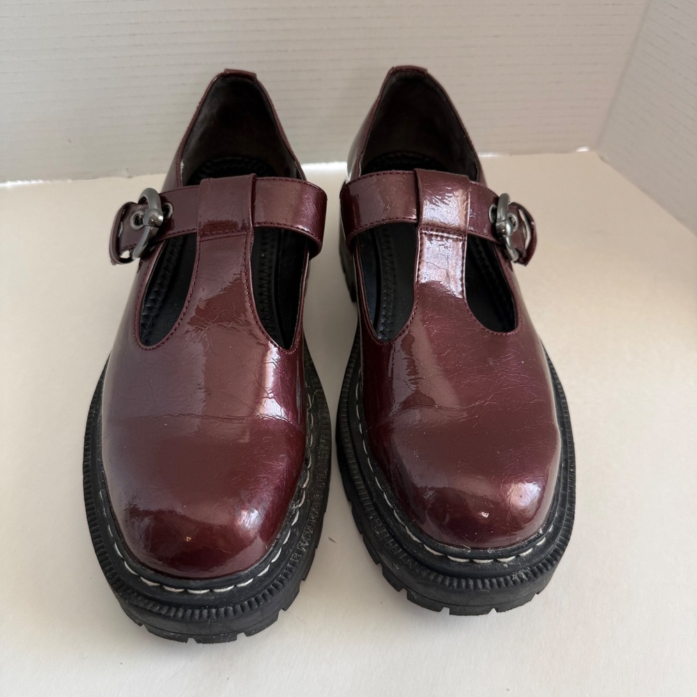 Circus by Sam Edelman Womens Shoes 8.5 Burgundy T-Strap Lug Sole Mary Janes